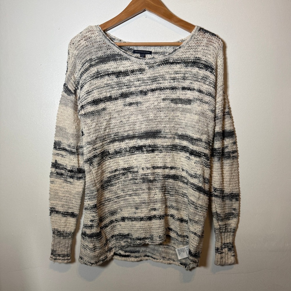 American Eagle Outfitters Womens Medium Grey Striped Knit Cotton Sweater Slouchy